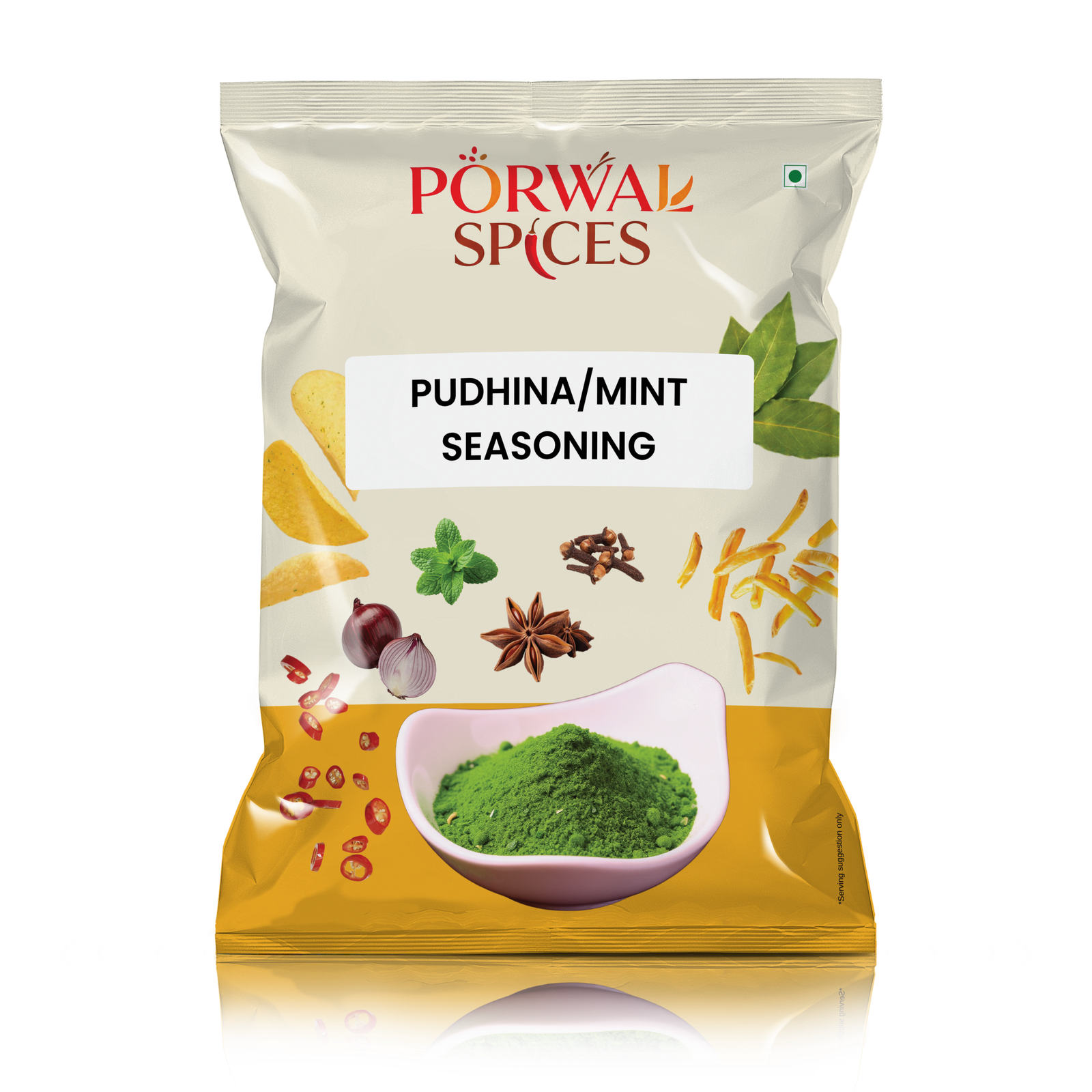 Mint Seasoning Powder with fine texture, displayed in a small bowl, showcasing its fresh and aromatic blend ideal for culinary use.